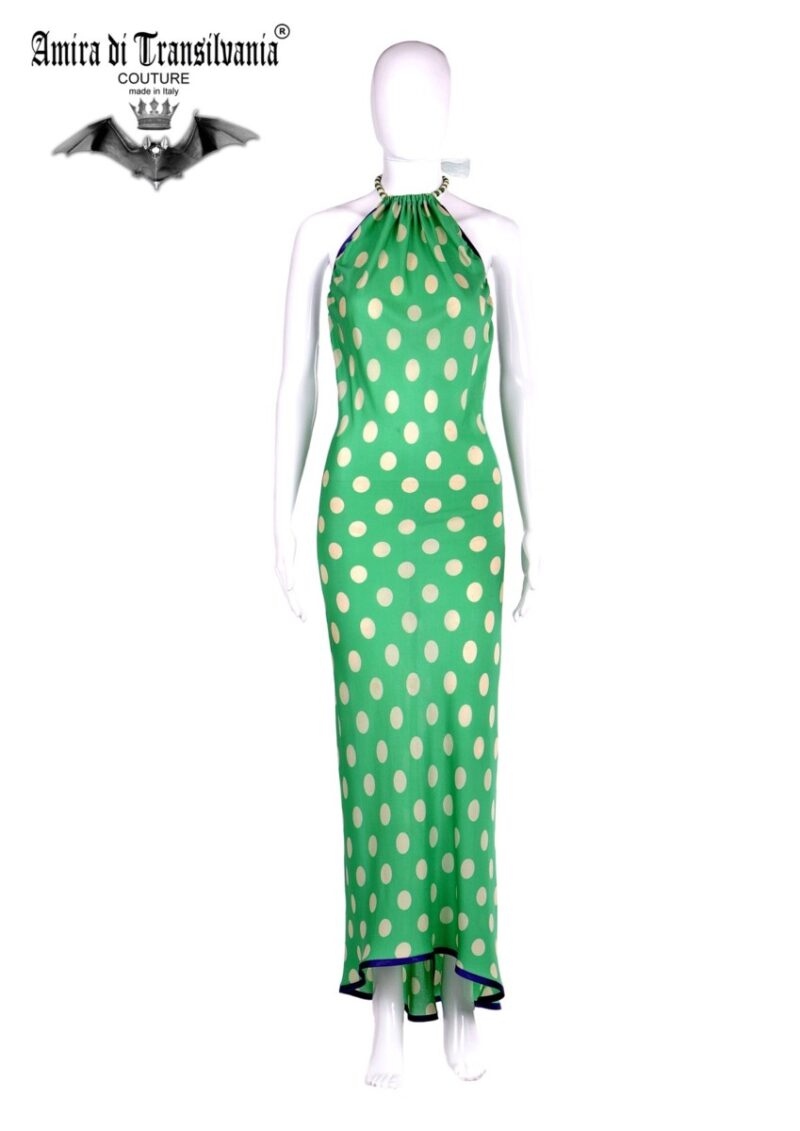 Abito verde a pois bianchi